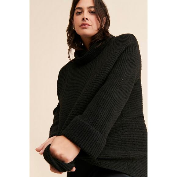 Pilcro Anthropologie Black Cowl Neck Sweater XS Oversized Quiet Luxury Cozy Fall - Picture 1 of 10
